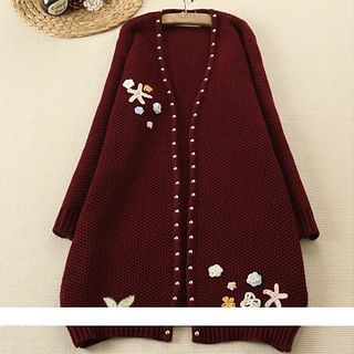 Mellow Fellow Flower Embroidered Long Cardigan