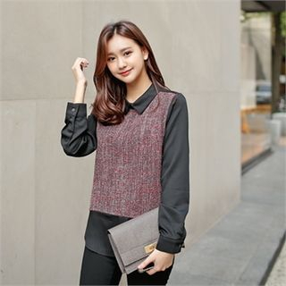 Styleberry Inset Sleeveless Knit Top Chiffon Shirt