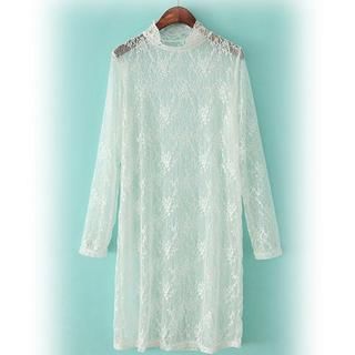 Ainvyi Long-Sleeve Mock Neck Sheer Lace Dress