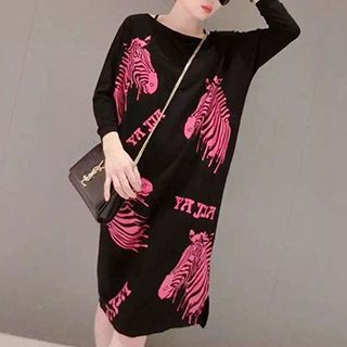 Ashlee Long-Sleeve Zebra Print Dress