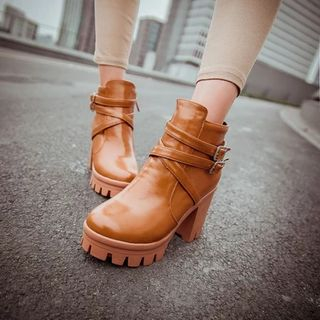 Pastel Pairs Platform Strapped Ankle Boots