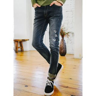 JOGUNSHOP Distressed Brushed-Fleece Lined Jeans