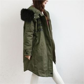 SARAH Detachable Faux-Fur Lettering Parka