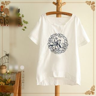 Blu Pixie Bird Embroidered T-Shirt