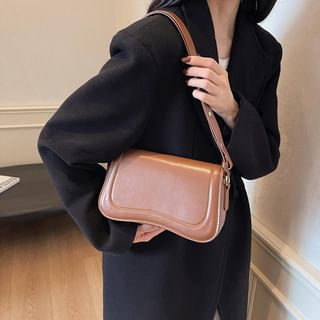 Plain Faux Leather Flap Shoulder Bag