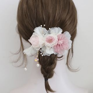 Floral Fabric Hair Clip Pink & White - One Size