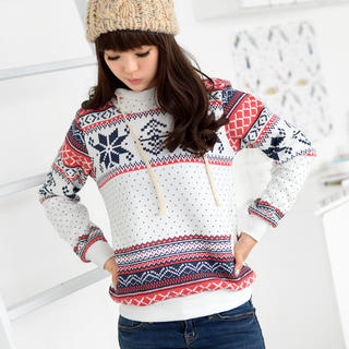 59 Seconds Nordic Pattern Hooded Pullover White - One Size