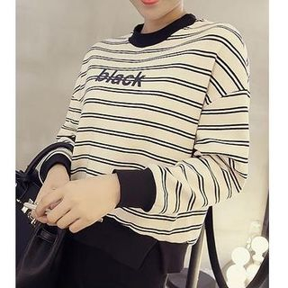 Oaksa Lettering & Striped Pullover