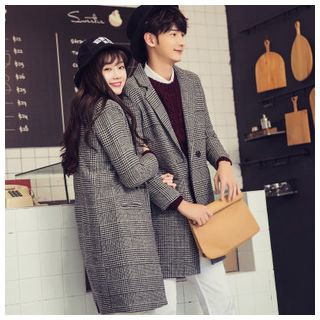 Simpair Matching Couple Houndstooth Double-Breasted Coat
