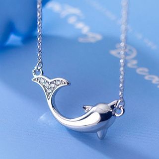 Rhinestone | Sterling | Necklace | Dolphin | Pendant | Silver | Size | One