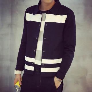 Bay Go Mall Contrast Striped Denim Jacket