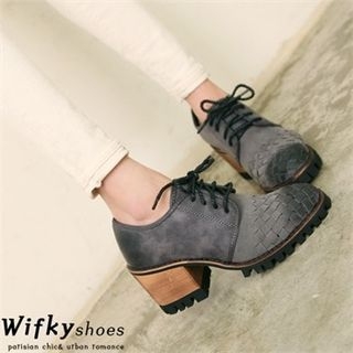 Wifky Chunky-Heel Woven Oxford Pumps
