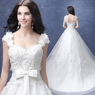 Angel Bridal Bow-Accent Rosette Ball Gown Wedding Dress