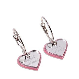 Sweet & Co. Pink Glitter Sweet Heart Mirror Hoop Earrings