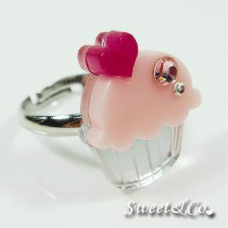 Sweet & Co. Mini Pink Cupcake Crystal Silver Ring