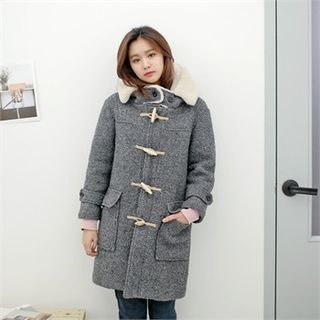Styleberry Hooded Toggle-Button Wool Blend Coat