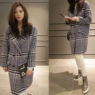 NIPONJJUYA Glen-Plaid Wool Blend Coat