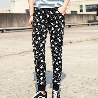 Newlook Elastic-Cuff Star-Print Drawstring Pants