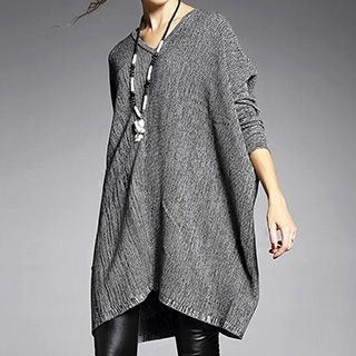 Dream Girl V-neck Ribbed Batwing Knit Top