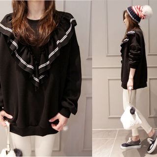 NIPONJJUYA Contrast-Trim Ruffle-Front Sweatshirt