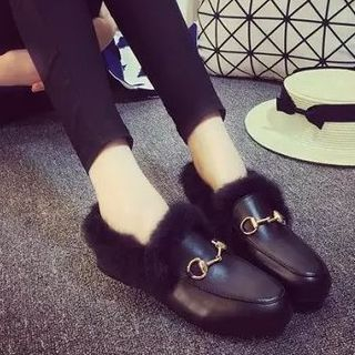 Zandy Shoes Furry-Trim Loafers