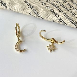 Rhinestone | Earring | Moon | Star | Gold | Size | One