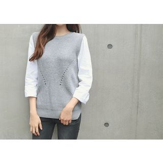 Hello sweety Inset Sleeveless Pointelle-Knit Top T-Shirt