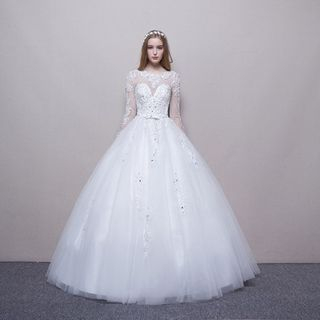 Posh Bride Long-Sleeve Lace Floor-length Wedding Dress