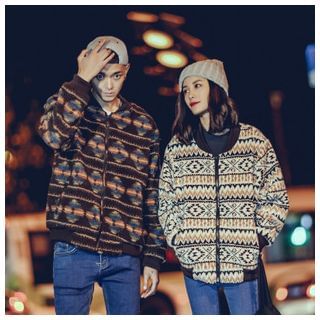 Simpair Vintage Pattern Fleece-Lined Couple Jacket