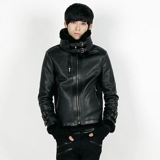 Rememberclick Fleece-Lined Faux-Leather Jacket
