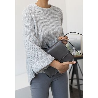 STYLEBYYAM Cuffed-Sleeve Rib-Knit Sweater