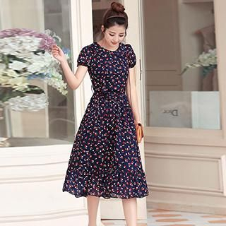 Romantica Short-Sleeve Printed Chiffon Dress