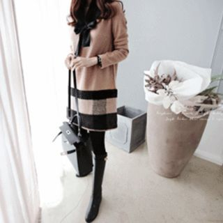 DAILY LOOK Checked-Hem Wool Blend Knit Dress