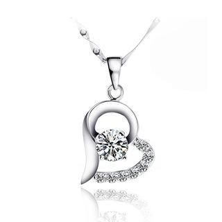 BELEC White Gold Plated 925 Sterling Silver Heart-shaped Pendant with White Cubic Zirconia and 40cm Necklace