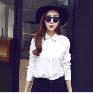 YOZI Embellished Collar Long-Sleeve Shirt