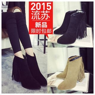 BAYO Faux Suede Fringed High Heel Ankle Boots