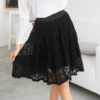 59 Seconds Crochet Panel Midi Skirt