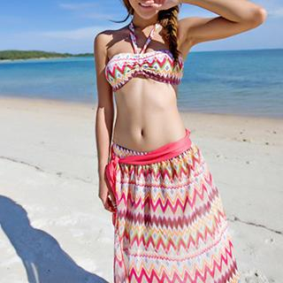 Zeta Swimwear Set: Halter Pattern Bikini + Pattern Cover-up