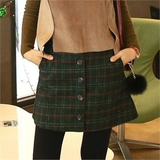 One's Ozzang Buttoned Plaid Wool Blend Mini Skirt