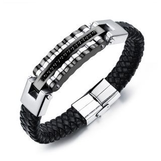 Tenri Woven Faux Leather Stainless Steel Bangle