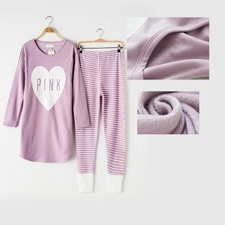 Mamaladies Maternity Pajama Set: Long-Sleeve Printed Top + Striped Pants