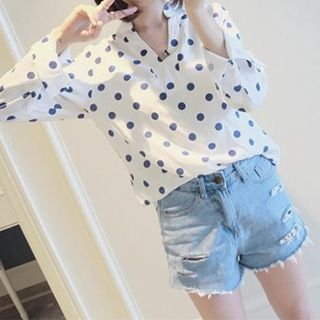 Cloud Nine Long-Sleeve Dotted Blouse