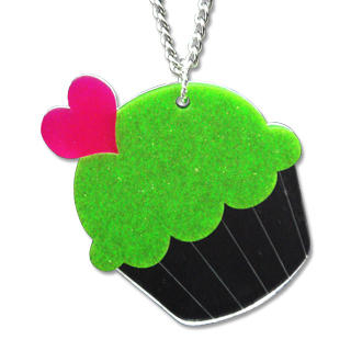 Sweet & Co. XL Glitter Green Cupcake Mirror Long Necklace