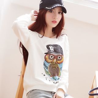 Monfer Owl Print Long-Sleeve T-Shirt