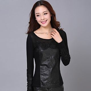 Rosa Isolde Long-Sleeve Faux Leather Panel Top