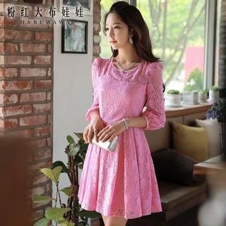 Dabuwawa 3/4-Sleeve Pleated Lace A-Line Dress