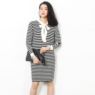 Little Grass Bow Long-Sleeve Slim-Fit Knit Dress