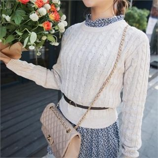 QNIGIRLS Round-Neck Cable-Knit Top