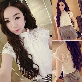 Bloombloom Band Collar Lace Blouse