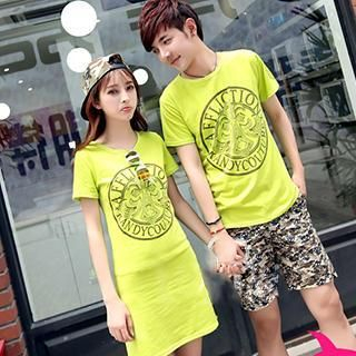 Azure Couple Short Sleeves Print T-shirt / T-shirt Dress